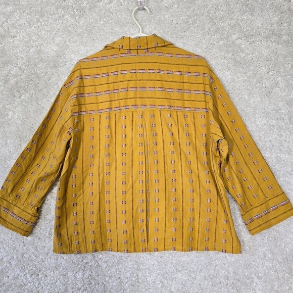 Habitat Clothes Top Womens Medium Yellow Button Up Long Sleeve Geometric - Picture 9 of 14